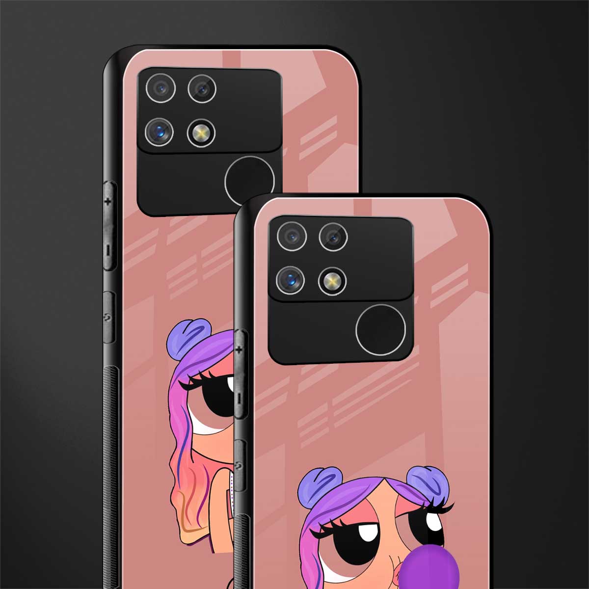 antique purple tote powerpuff girl back phone cover | glass case for realme narzo 50a