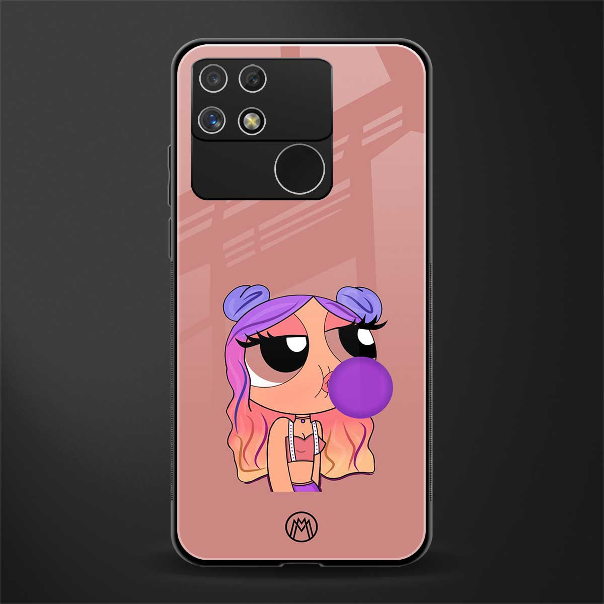 antique purple tote powerpuff girl back phone cover | glass case for realme narzo 50a