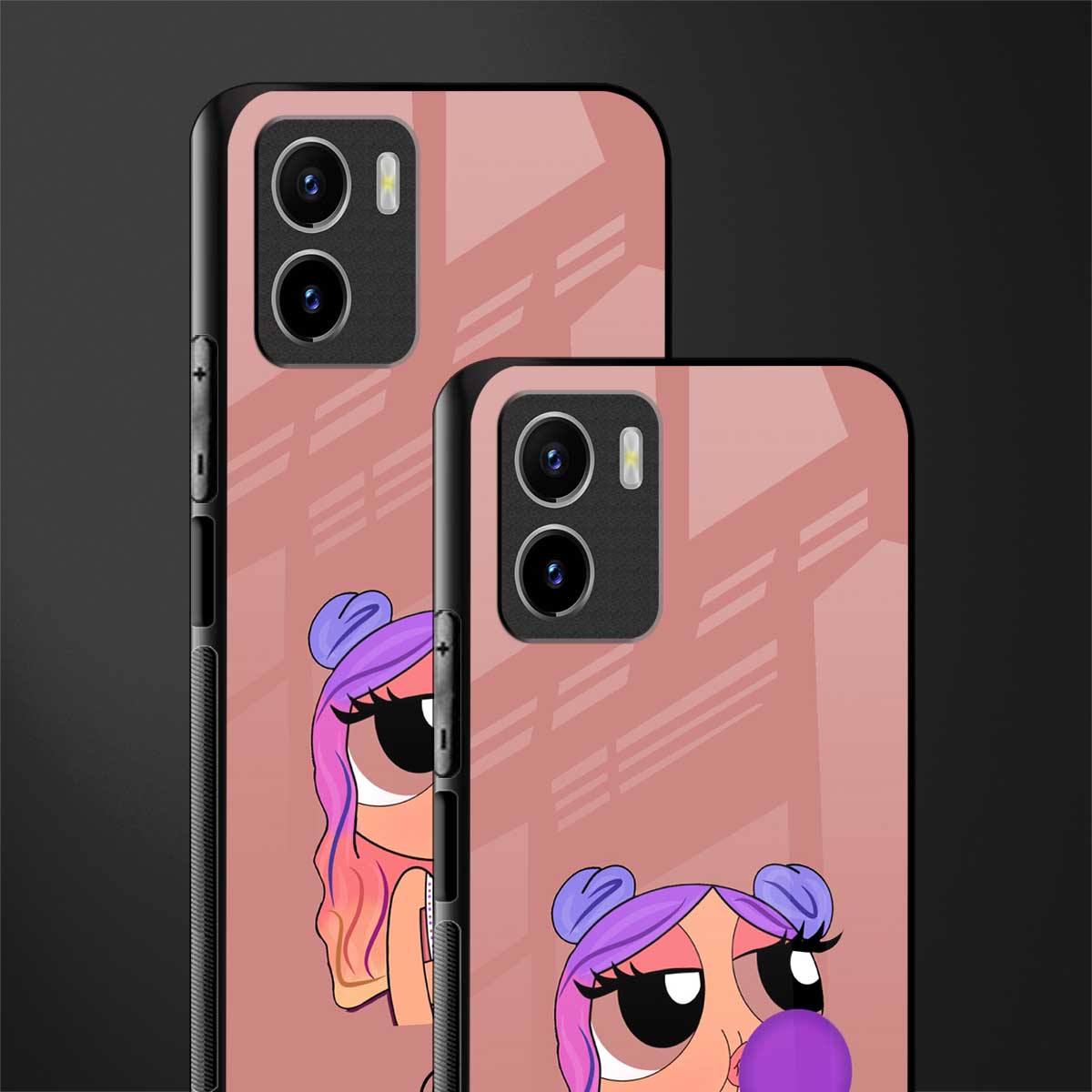 antique purple tote powerpuff girl glass case for vivo y15s image-2