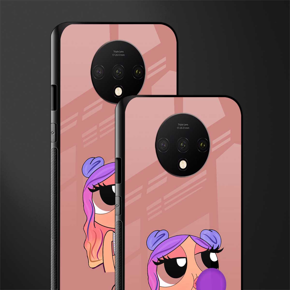 antique purple tote powerpuff girl glass case for oneplus 7t image-2
