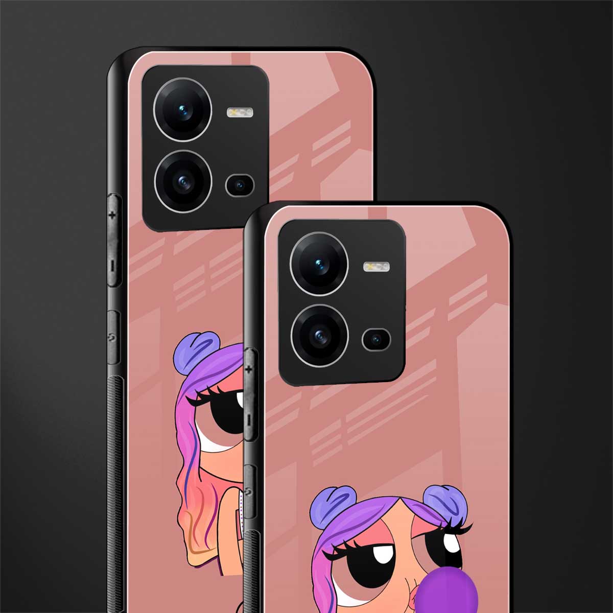 antique purple tote powerpuff girl back phone cover | glass case for vivo v25-5g