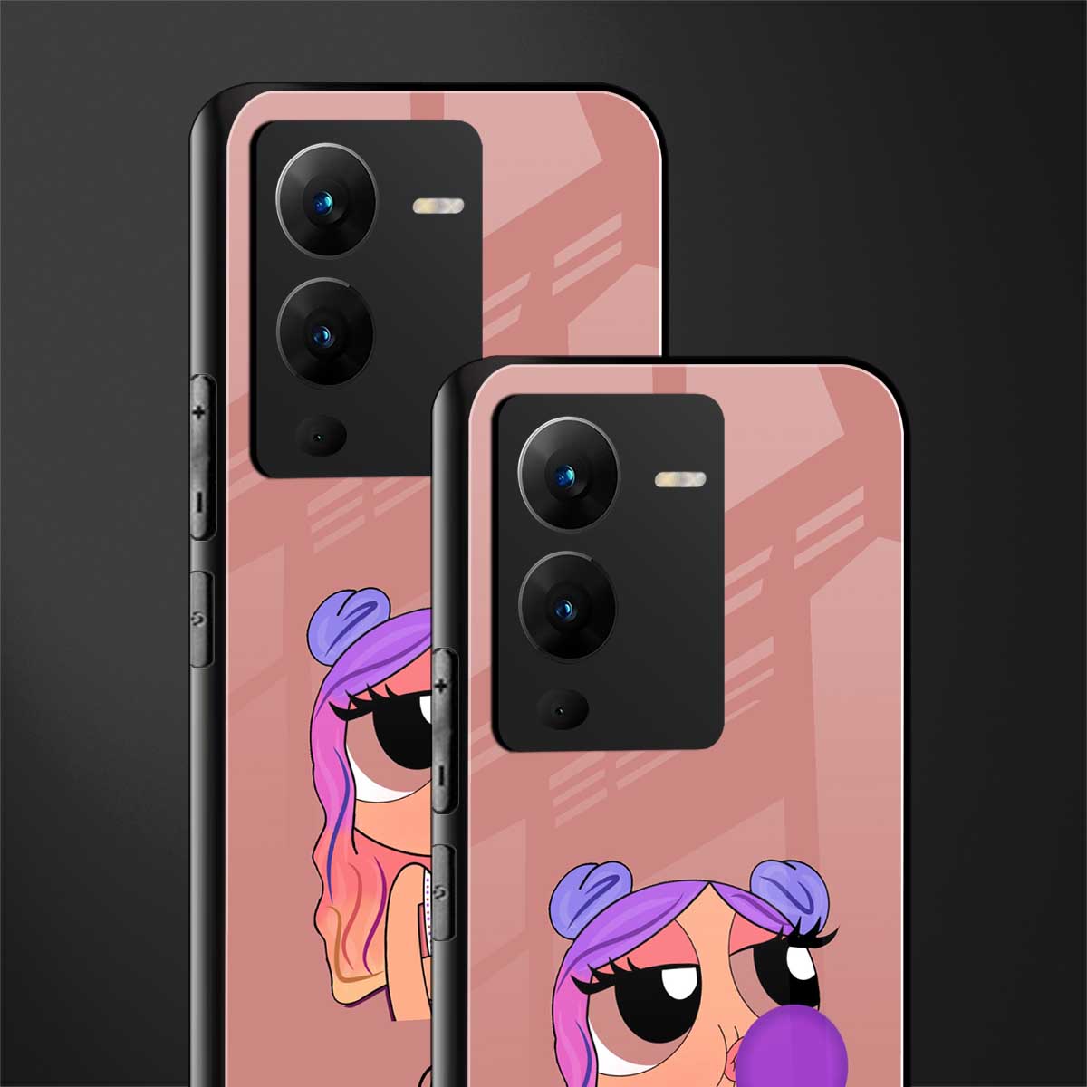 antique purple tote powerpuff girl back phone cover | glass case for vivo v25 pro 5g