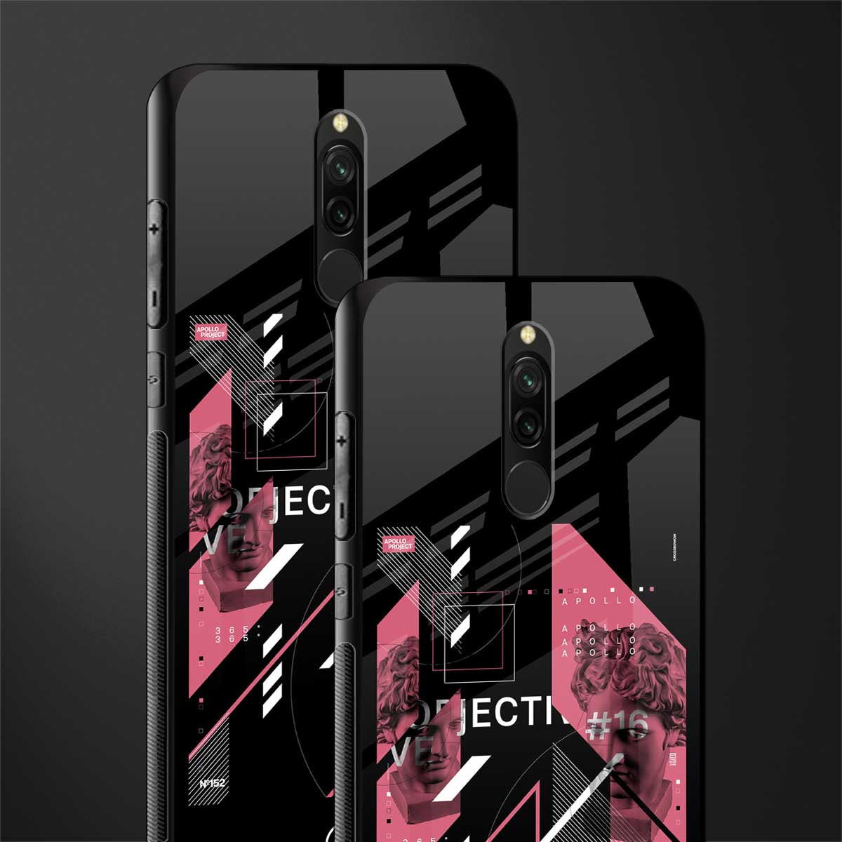 apollo project aesthetic pink and black glass case for redmi 8 image-2