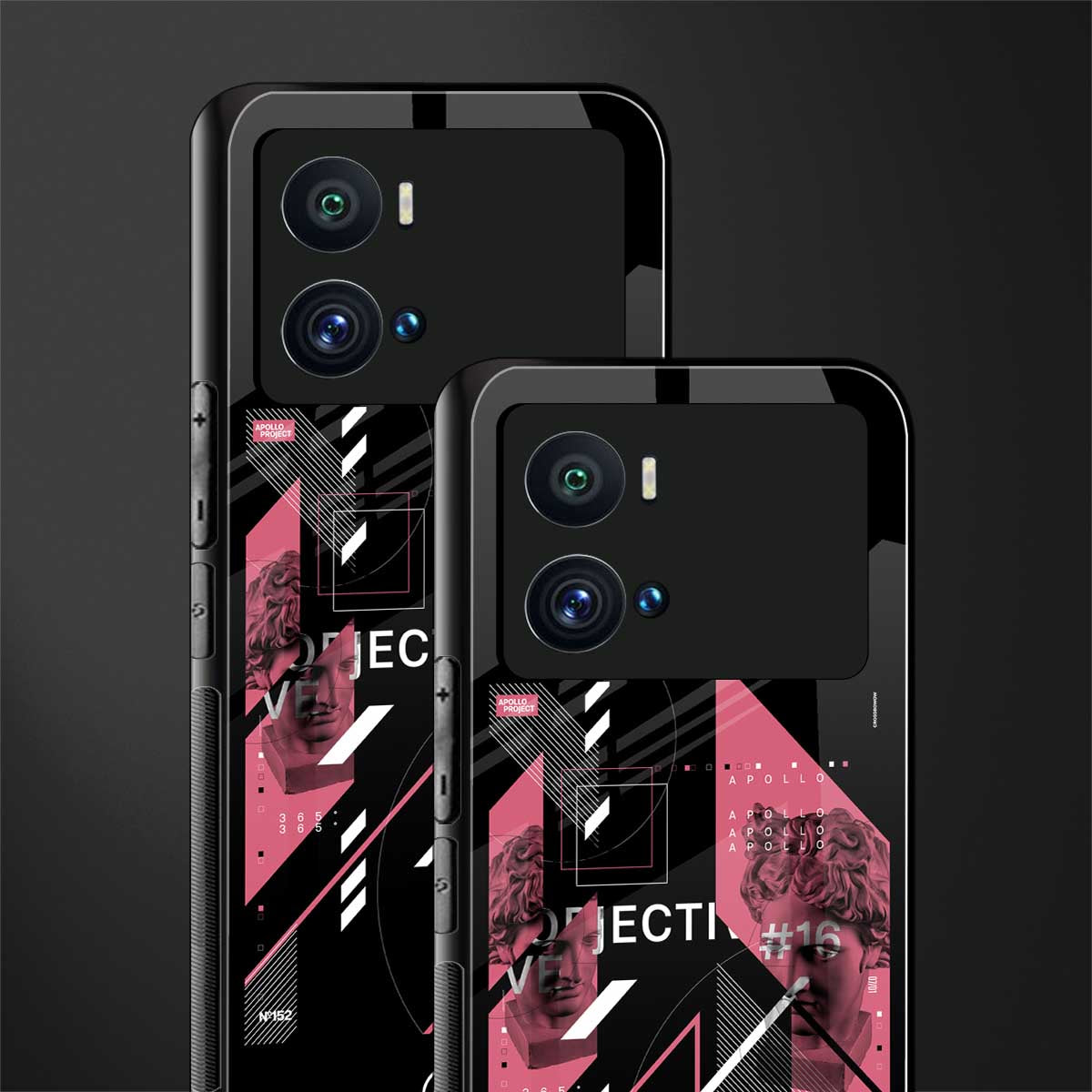 apollo project aesthetic pink and black back phone cover | glass case for iQOO 9 Pro