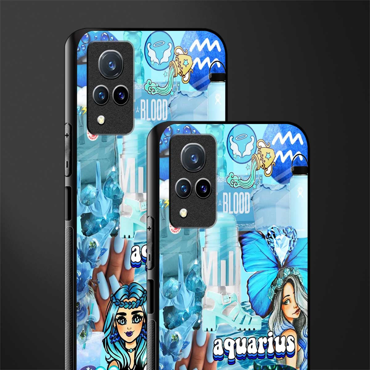 aquarius aesthetic collage glass case for vivo v21 5g image-2
