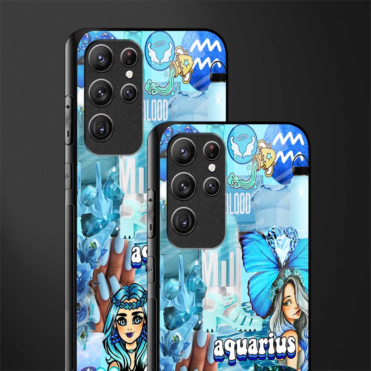 aquarius aesthetic collage glass case for samsung galaxy s22 ultra 5g image-2