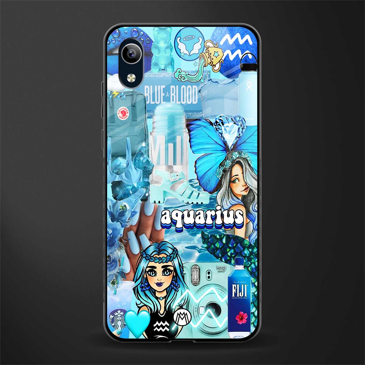 aquarius aesthetic collage glass case for vivo y90 image