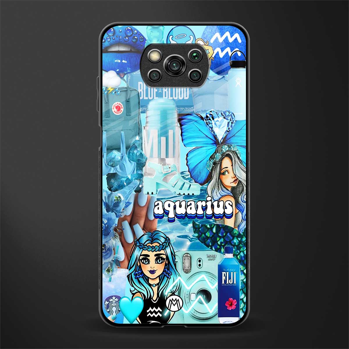 aquarius aesthetic collage glass case for poco x3 image