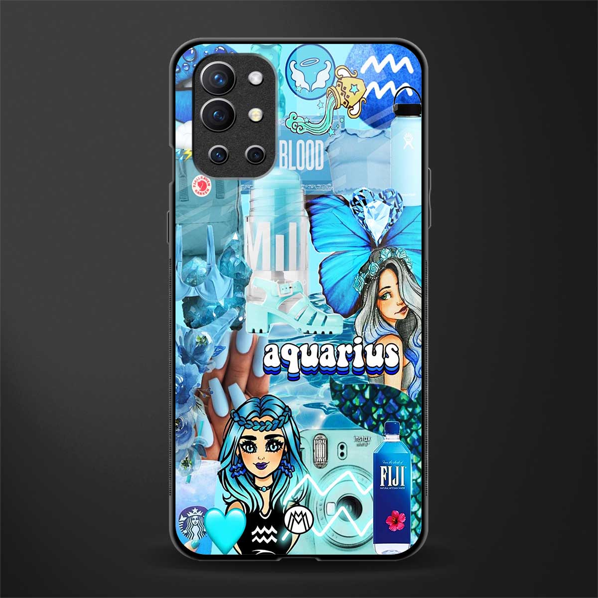 aquarius aesthetic collage glass case for oneplus 9r image