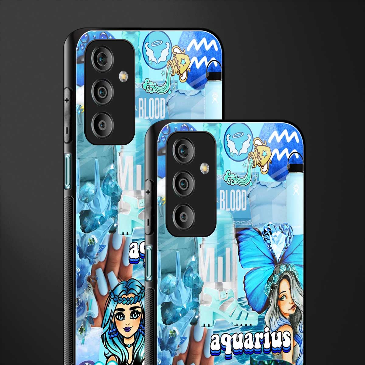 aquarius aesthetic collage back phone cover | glass case for samsung galaxy f23 5g