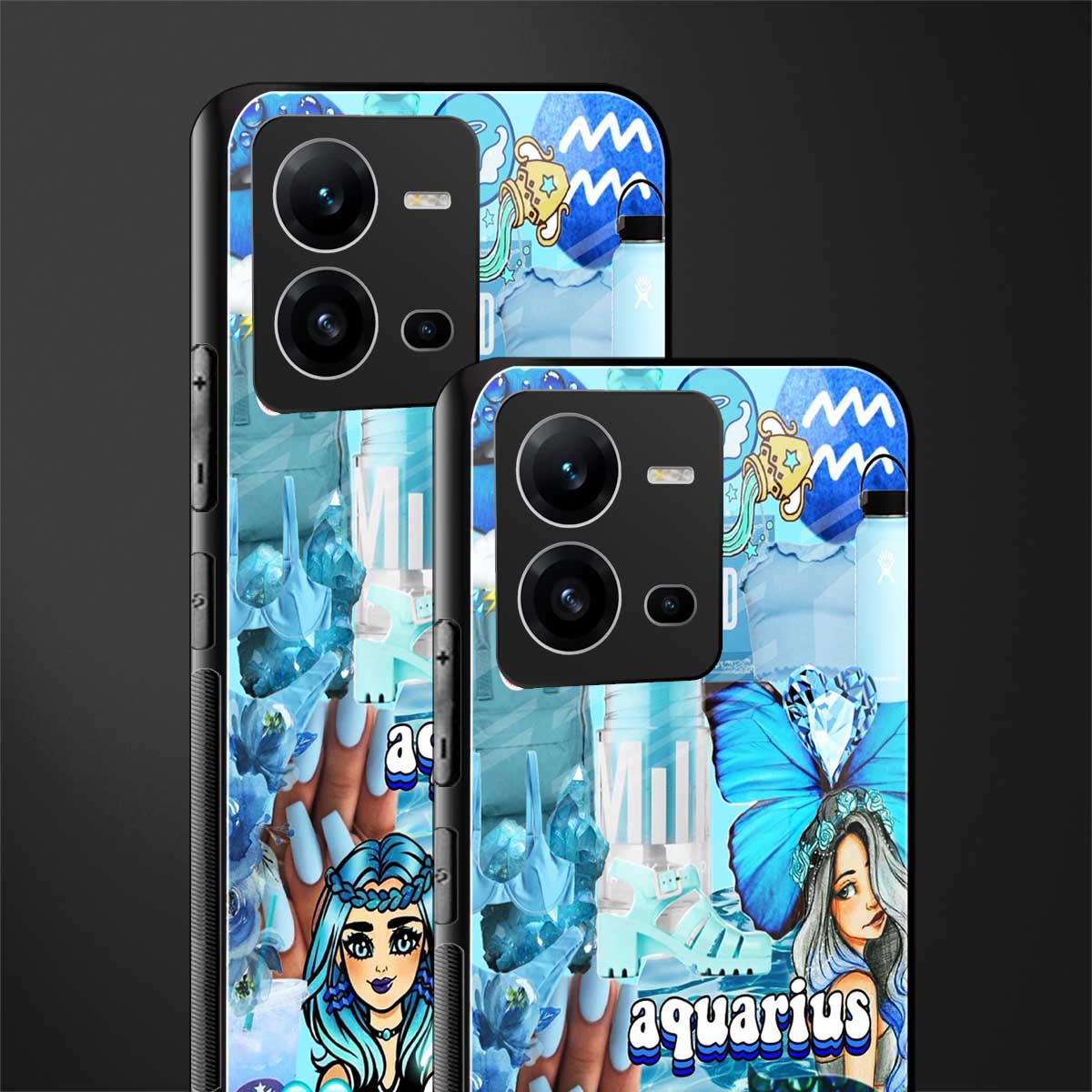 aquarius aesthetic collage back phone cover | glass case for vivo v25-5g