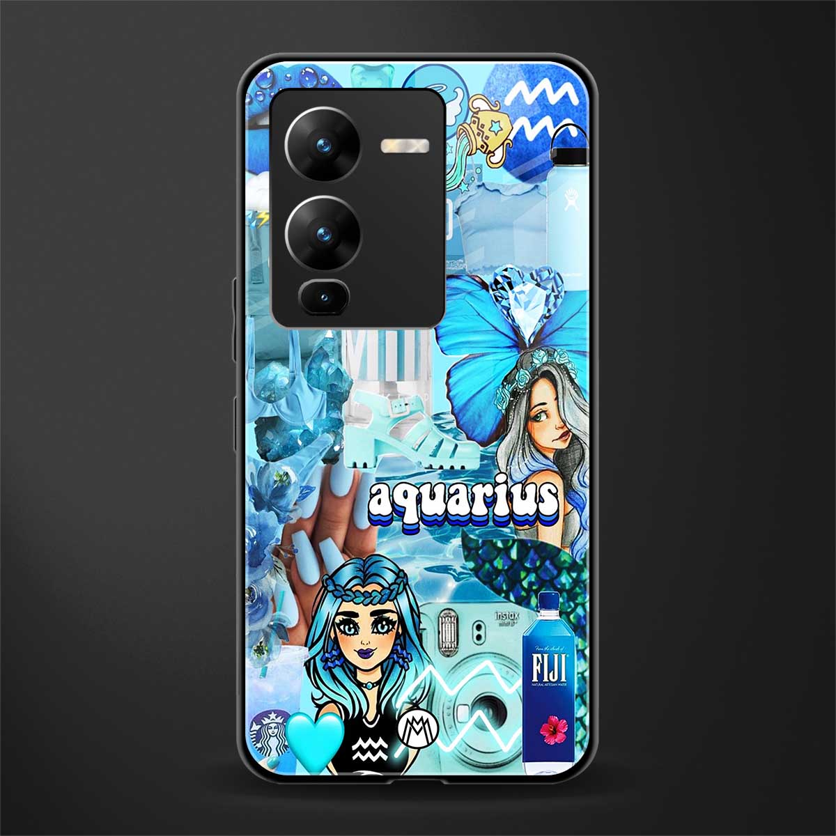 aquarius aesthetic collage back phone cover | glass case for vivo v25 pro 5g