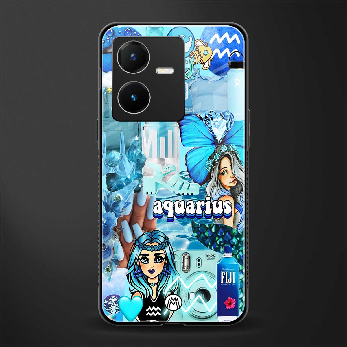 aquarius aesthetic collage back phone cover | glass case for vivo y22