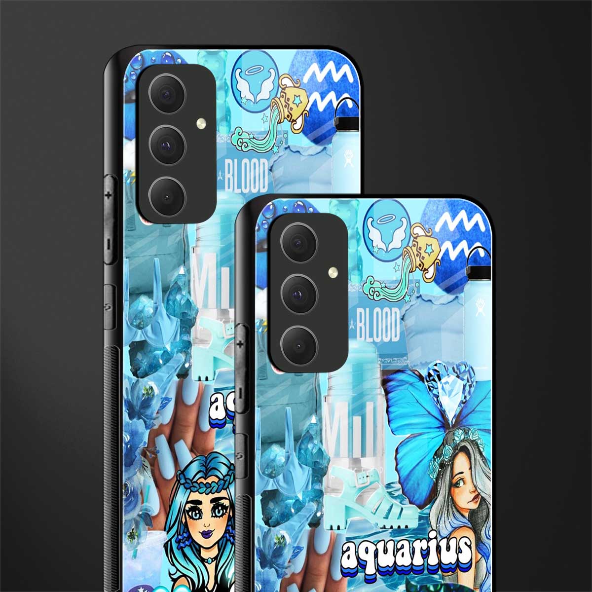 aquarius aesthetic collage back phone cover | glass case for samsung galaxy a54 5g