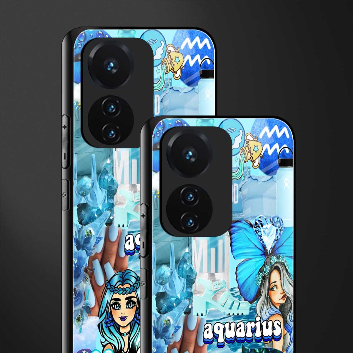 aquarius aesthetic collage back phone cover | glass case for vivo t1 44w 4g
