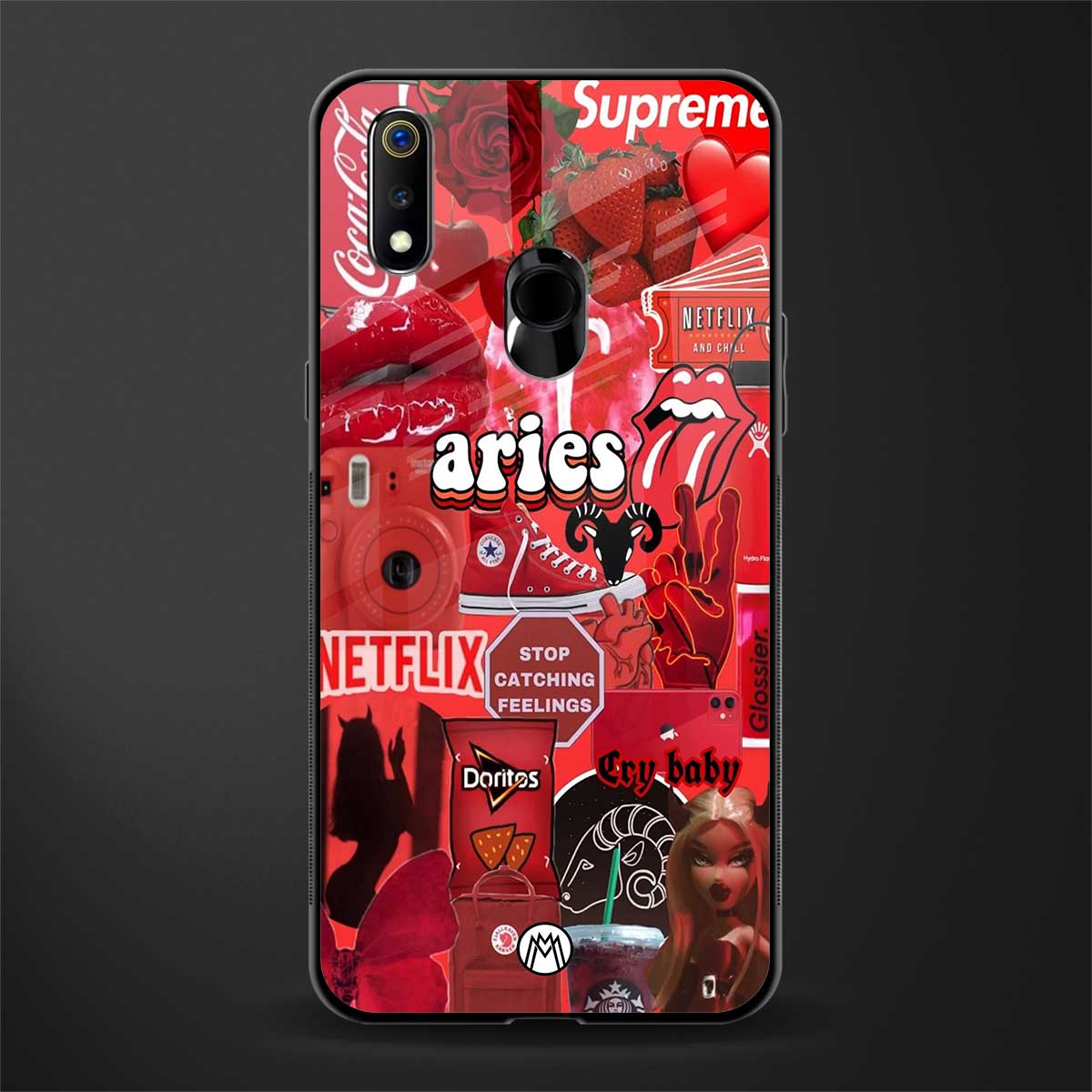 aries aesthetic collage glass case for realme 3i image