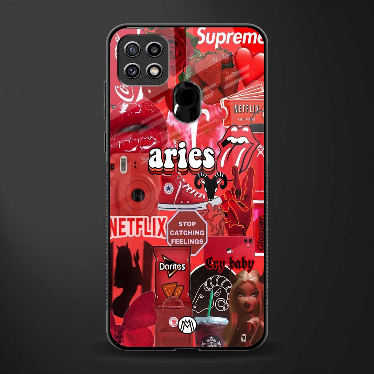 aries aesthetic collage glass case for oppo a15 image
