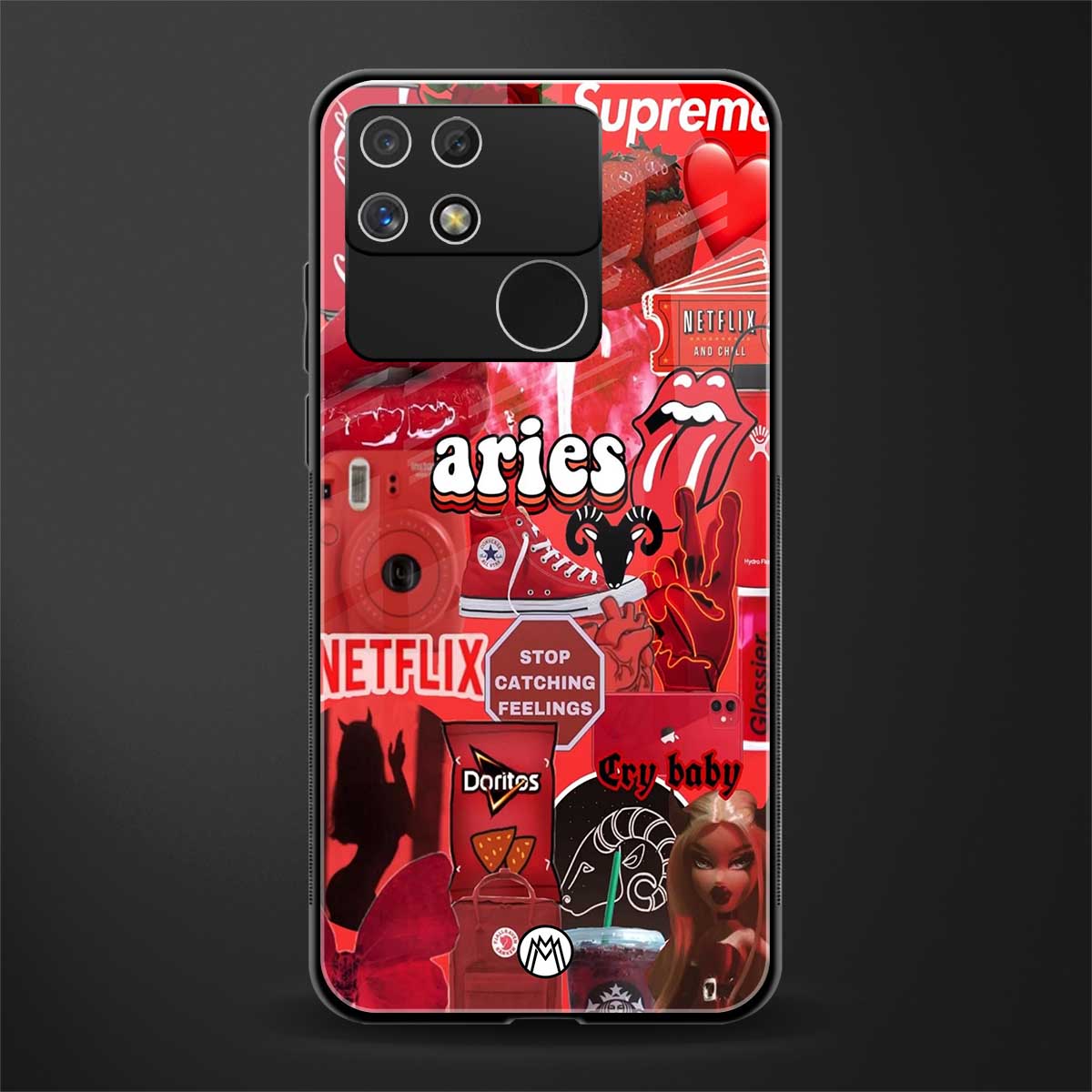 aries aesthetic collage back phone cover | glass case for realme narzo 50a
