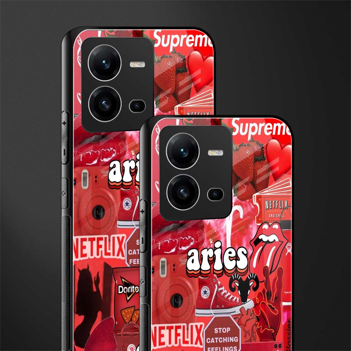 aries aesthetic collage back phone cover | glass case for vivo v25-5g