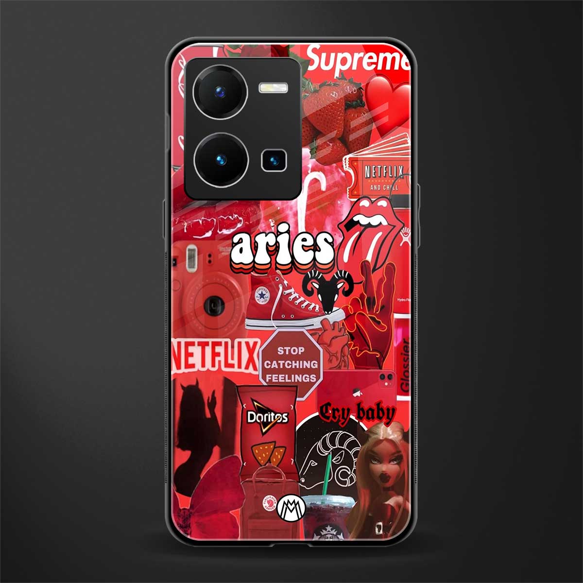 aries aesthetic collage back phone cover | glass case for vivo y35 4g
