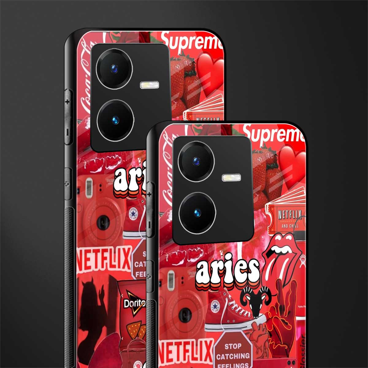 aries aesthetic collage back phone cover | glass case for vivo y22