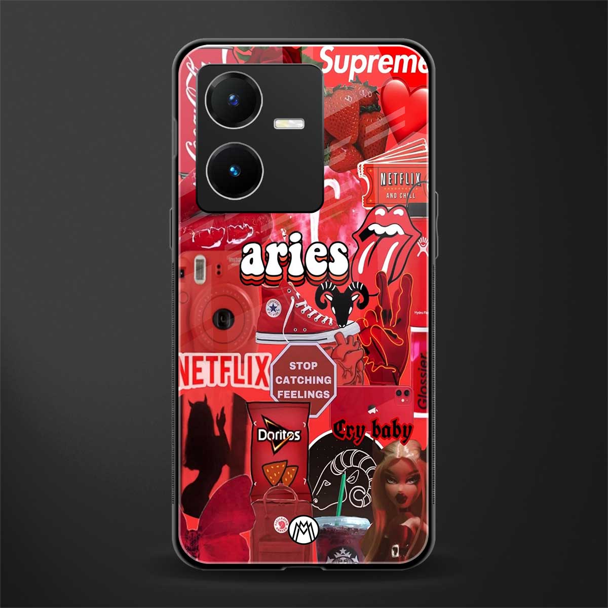 aries aesthetic collage back phone cover | glass case for vivo y22