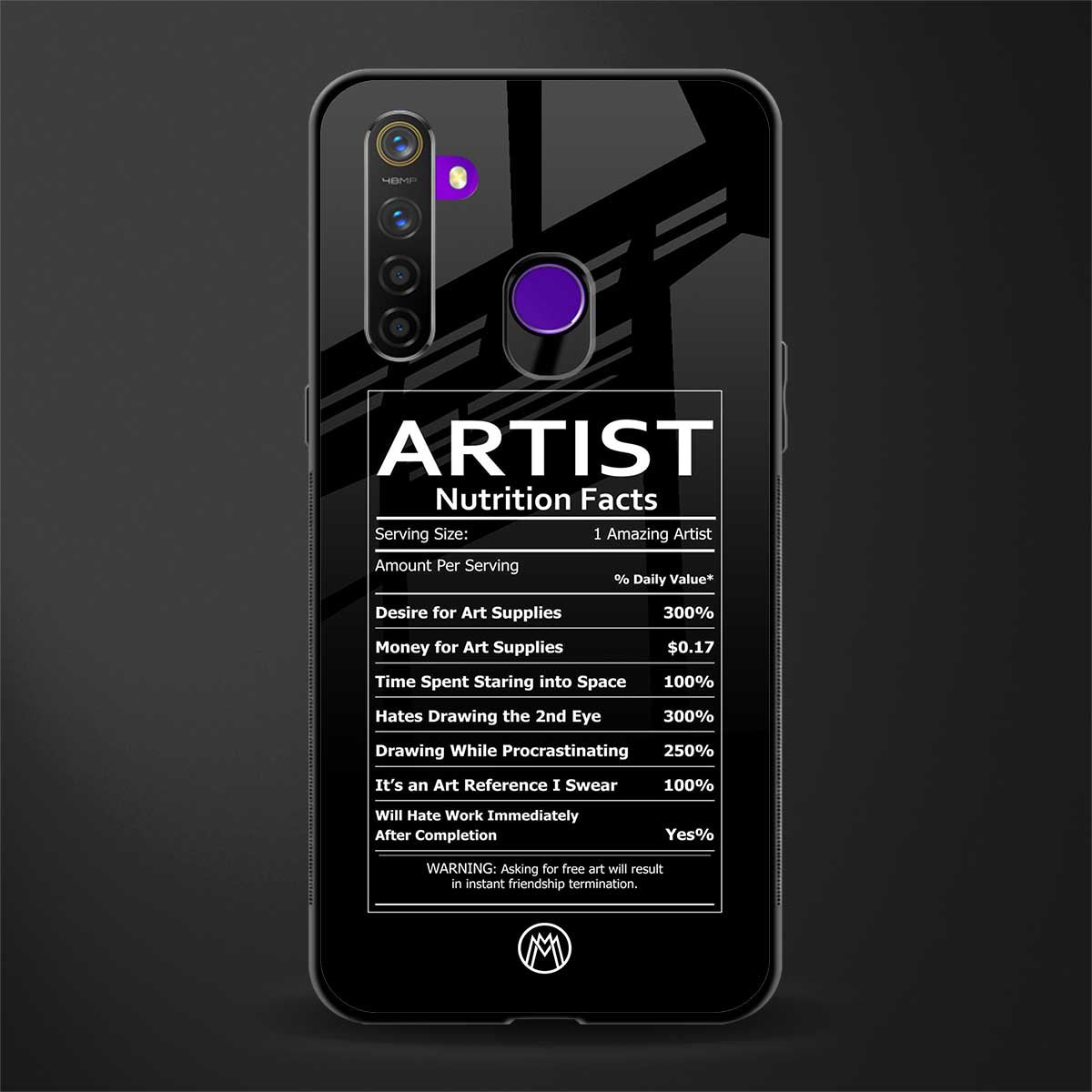 artist nutrition facts glass case for realme 5 pro image
