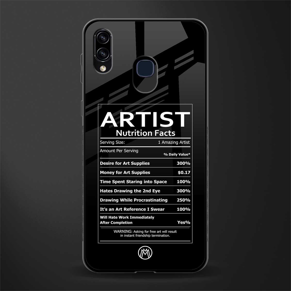 artist nutrition facts glass case for samsung galaxy a20 image