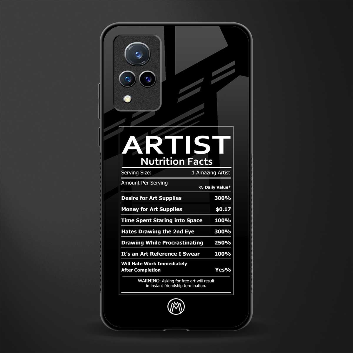 artist nutrition facts glass case for vivo v21 5g image