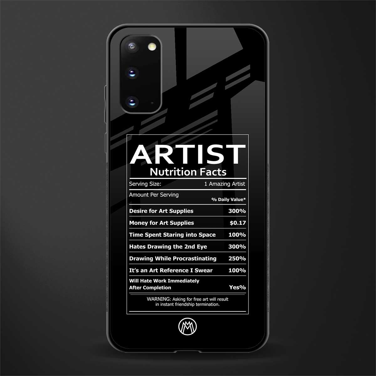 artist nutrition facts glass case for samsung galaxy s20 image