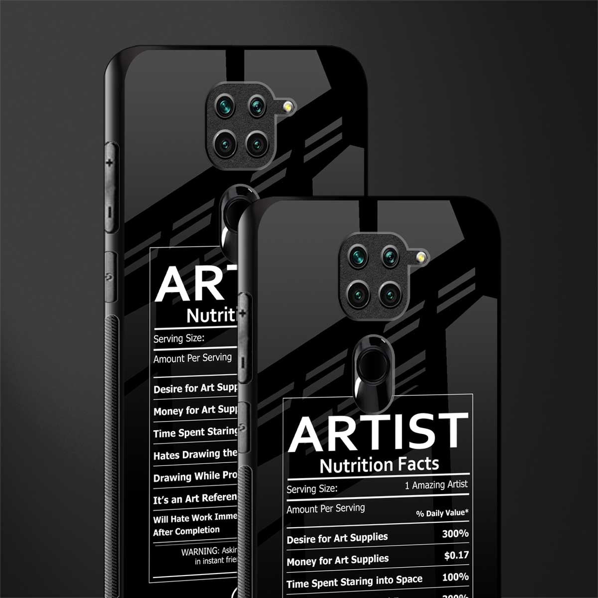 artist nutrition facts glass case for redmi note 9 image-2