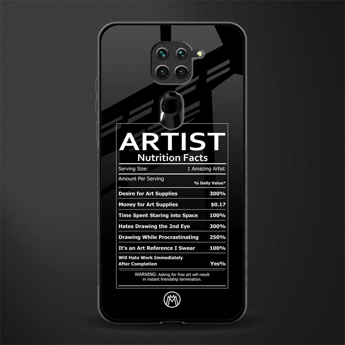 artist nutrition facts glass case for redmi note 9 image