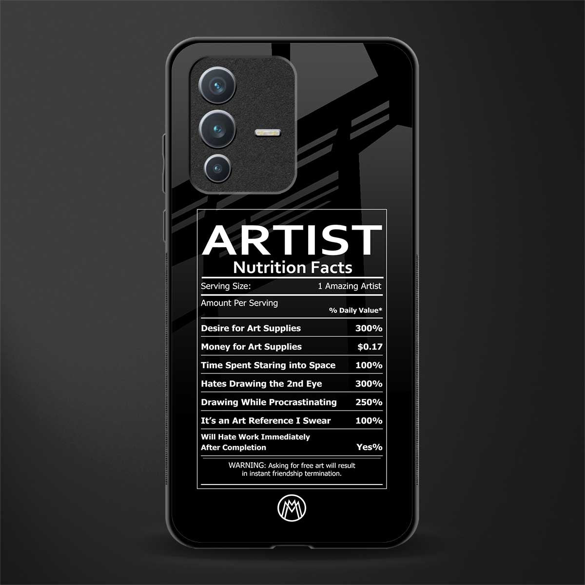 artist nutrition facts glass case for vivo v23 5g image
