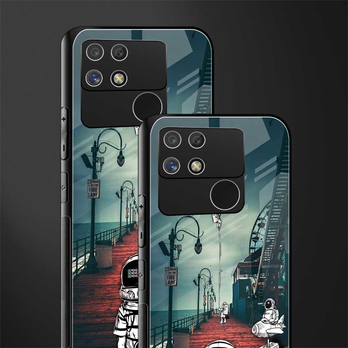astronaut believer beach back phone cover | glass case for realme narzo 50a