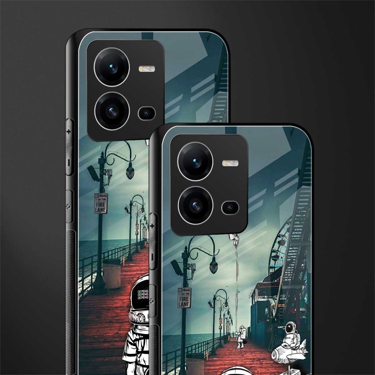astronaut believer beach back phone cover | glass case for vivo v25-5g