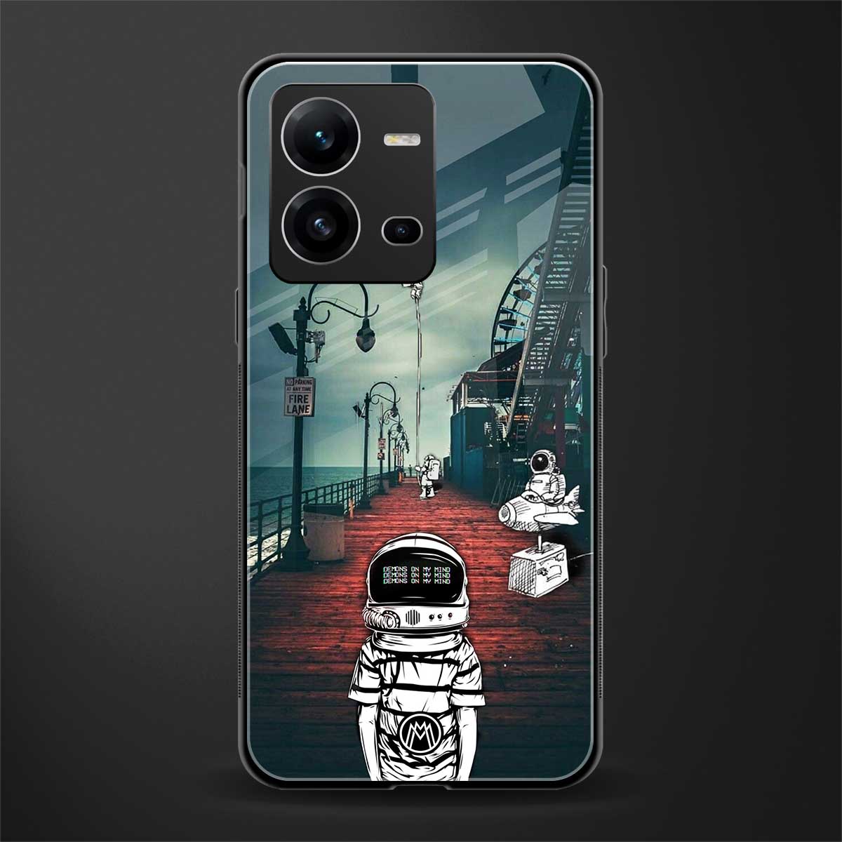 astronaut believer beach back phone cover | glass case for vivo v25-5g