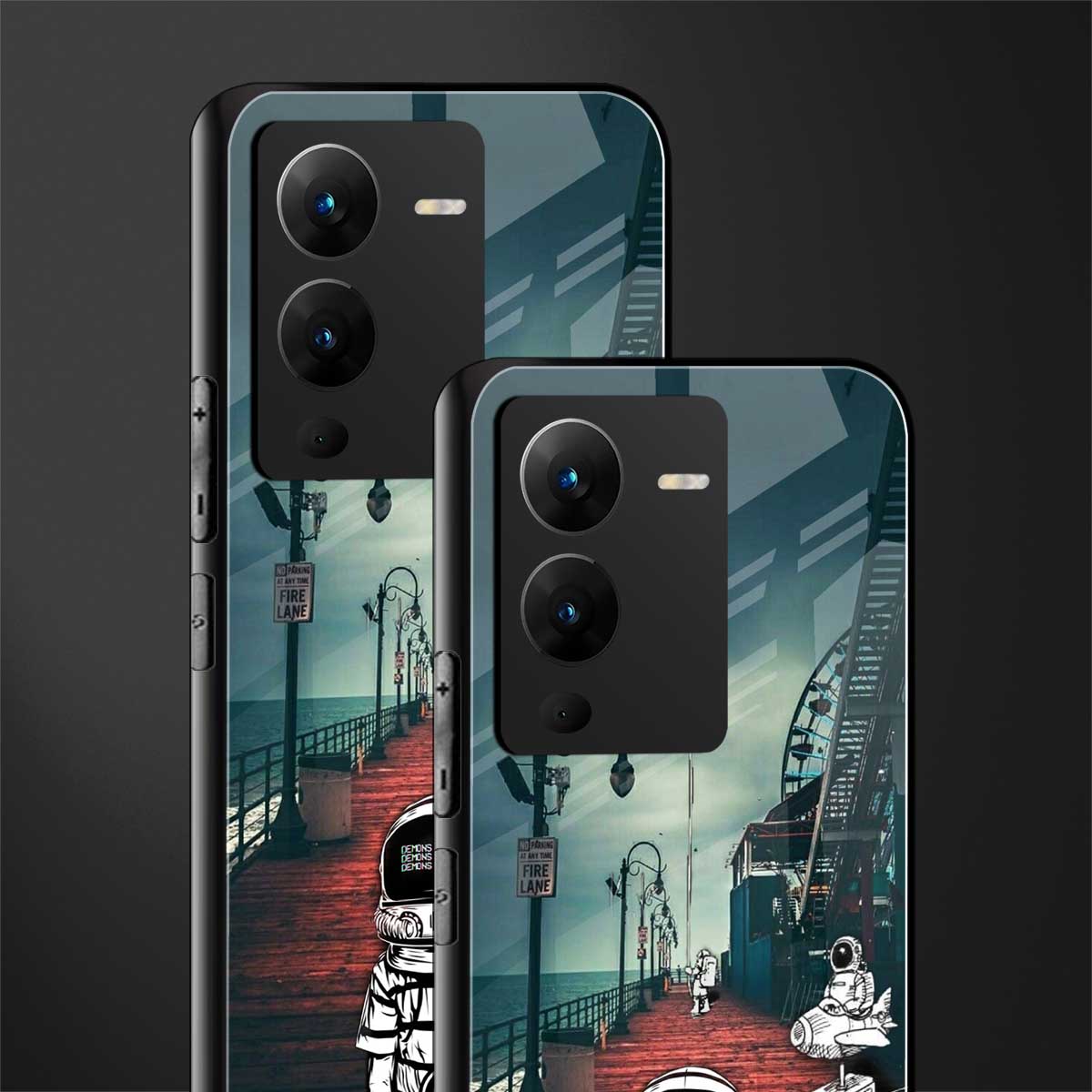 astronaut believer beach back phone cover | glass case for vivo v25 pro 5g