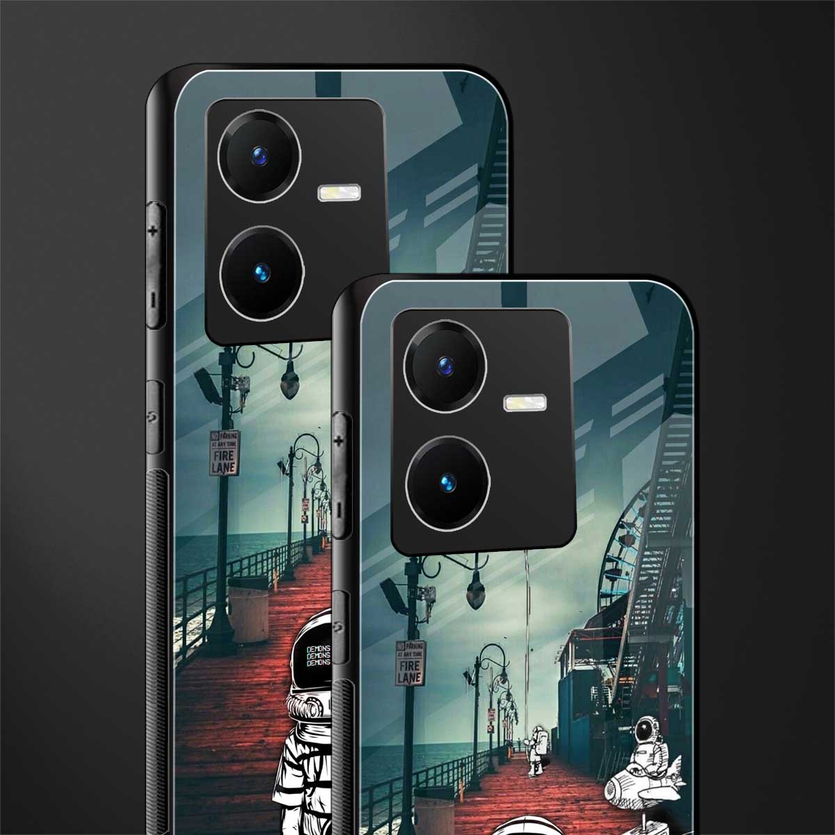 astronaut believer beach back phone cover | glass case for vivo y22