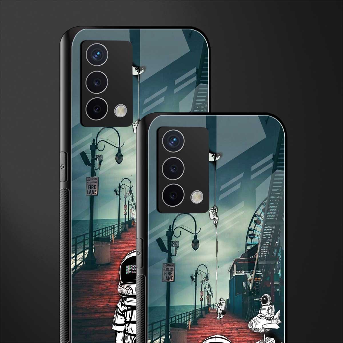 astronaut believer beach back phone cover | glass case for oppo a74 4g