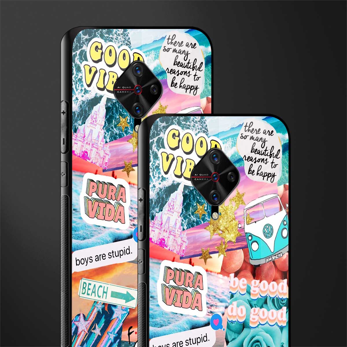beach vibes collage glass case for vivo s1 pro image-2
