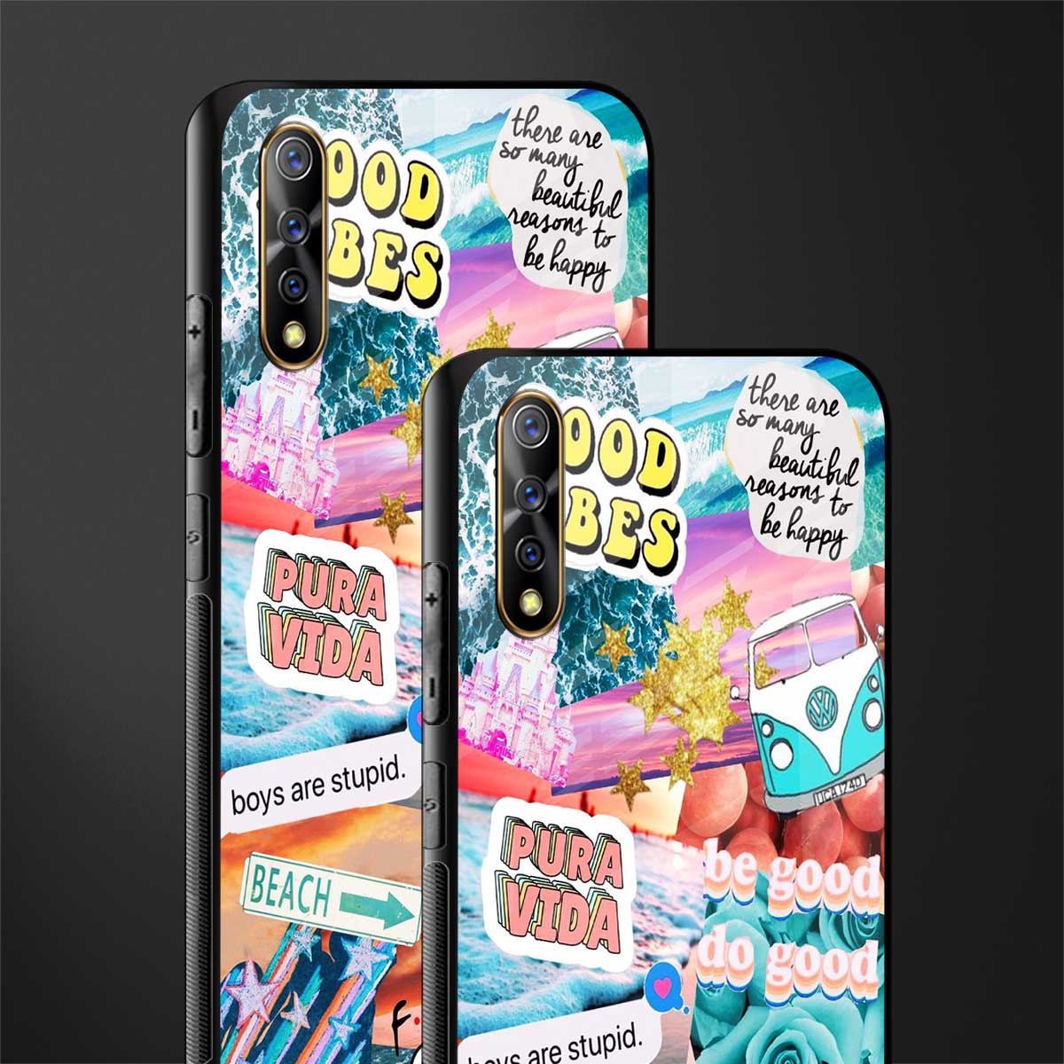 beach vibes collage glass case for vivo z1x image-2