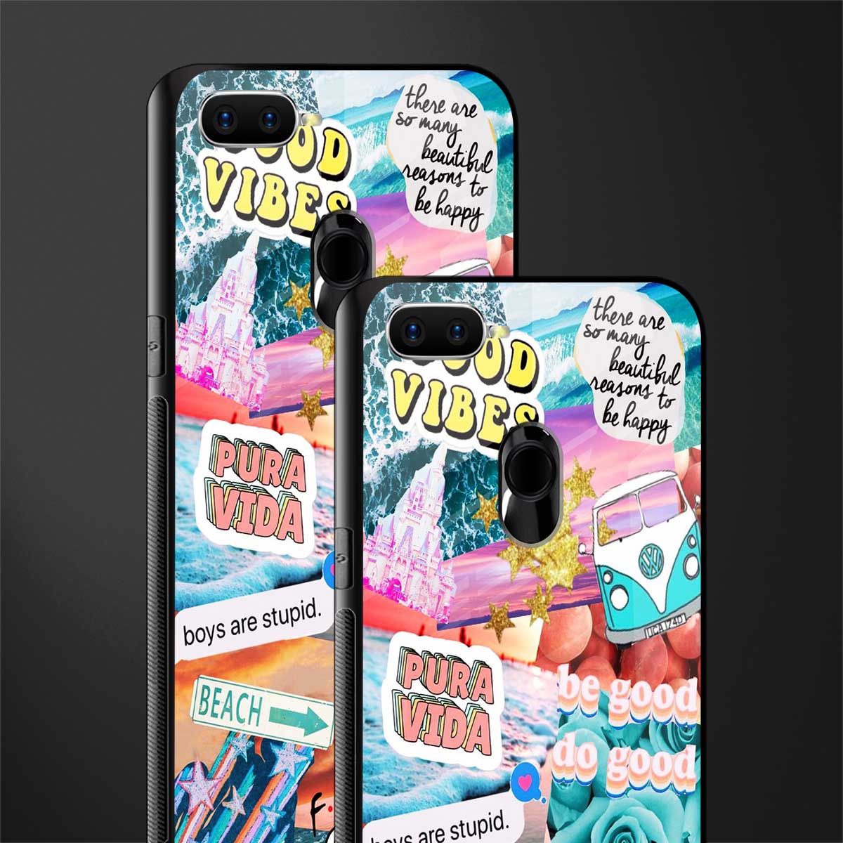 beach vibes collage glass case for oppo a5s image-2