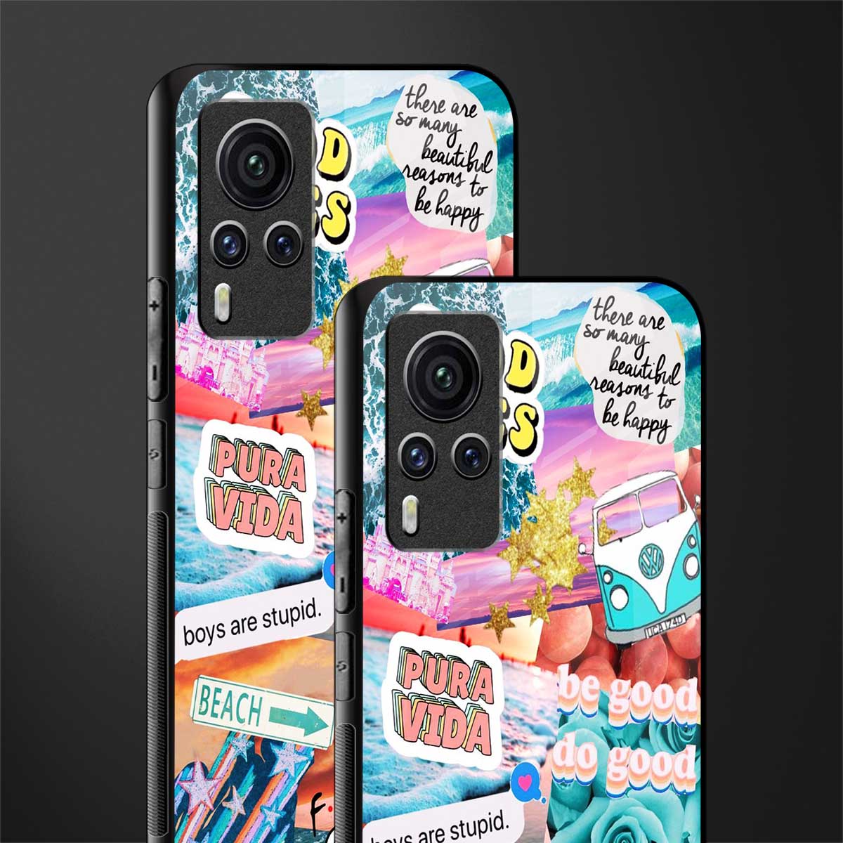 beach vibes collage glass case for vivo x60 pro image-2