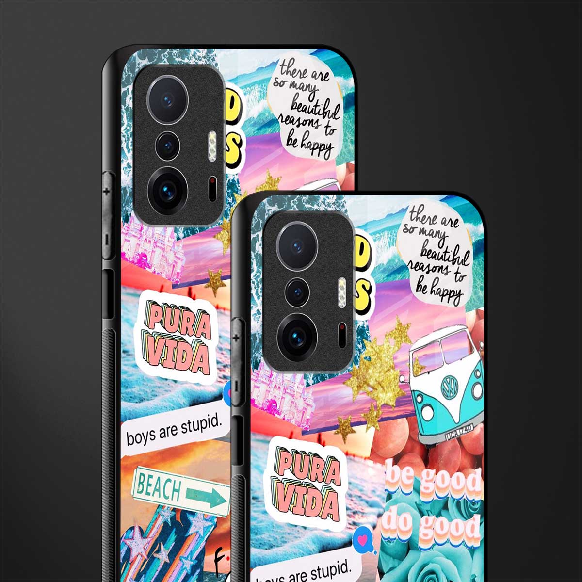 beach vibes collage glass case for mi 11t pro 5g image-2