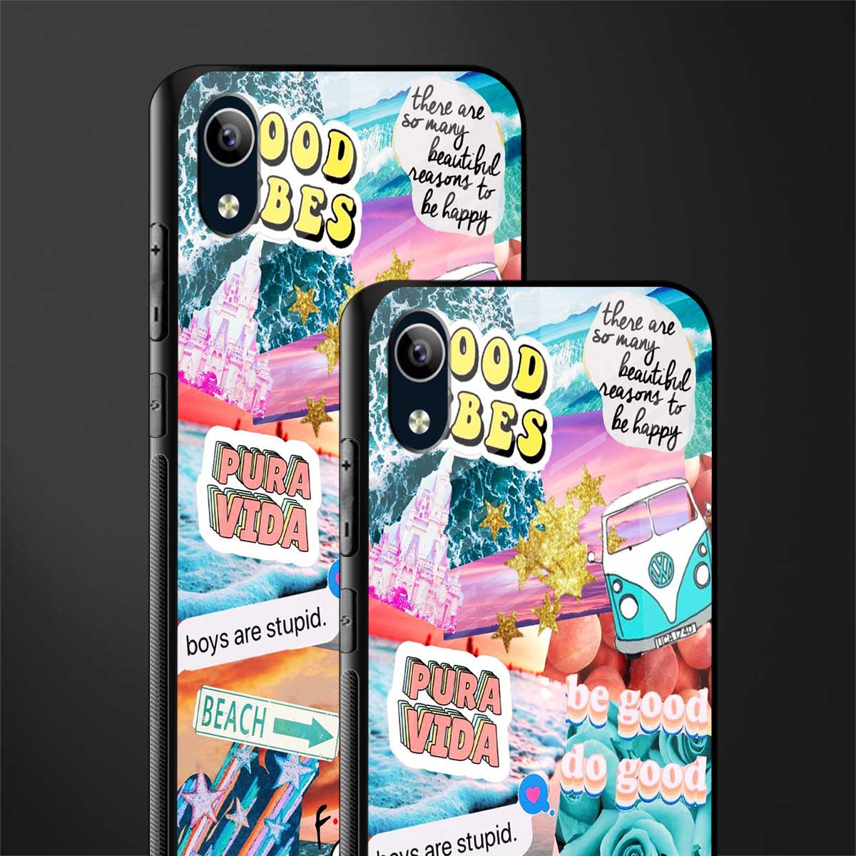 beach vibes collage glass case for vivo y1s without fingerprint image-2