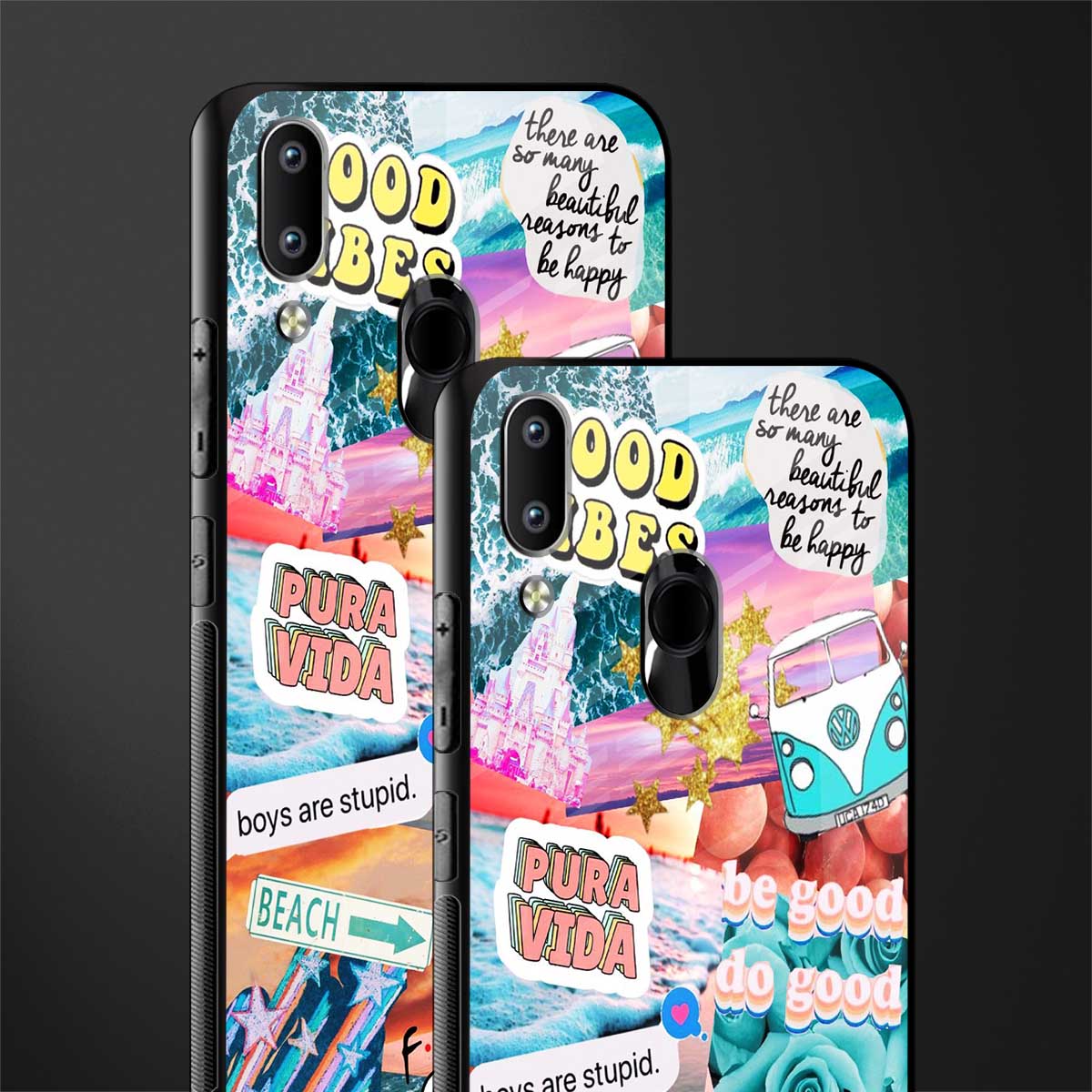 beach vibes collage glass case for vivo y91 image-2