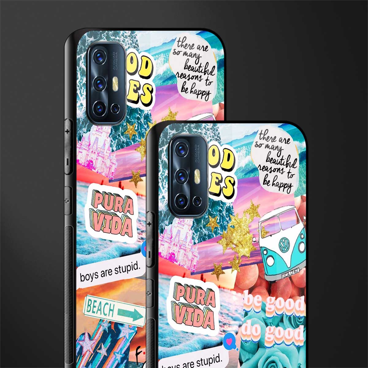 beach vibes collage glass case for vivo v17 image-2