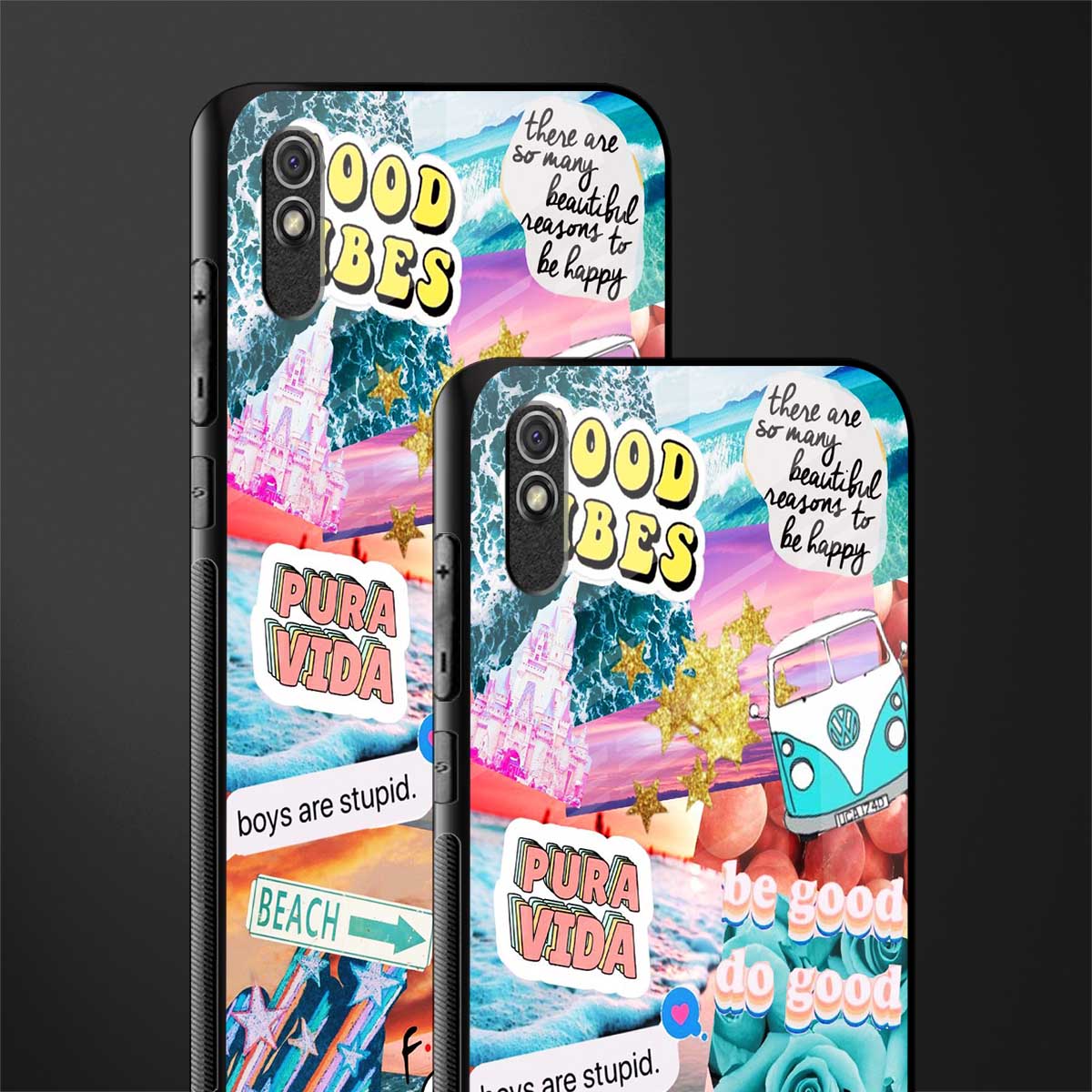 beach vibes collage glass case for redmi 9a image-2