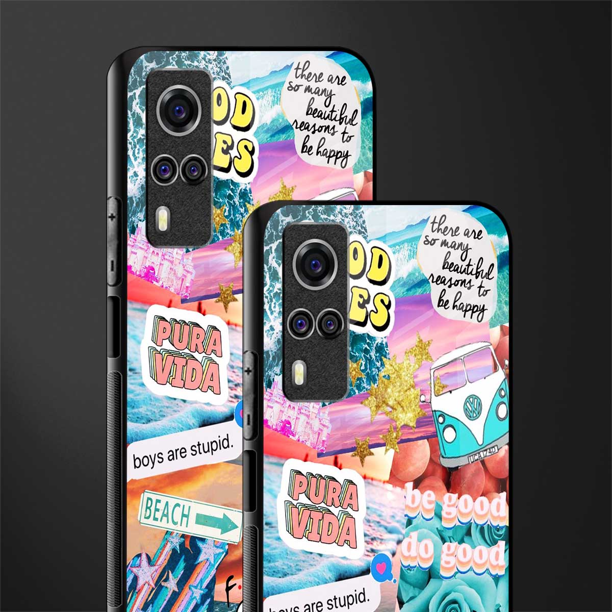 beach vibes collage glass case for vivo y51 image-2