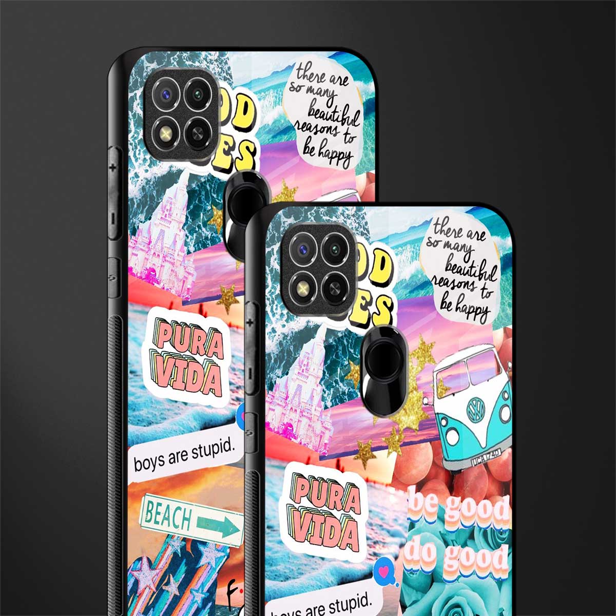 beach vibes collage glass case for poco c31 image-2
